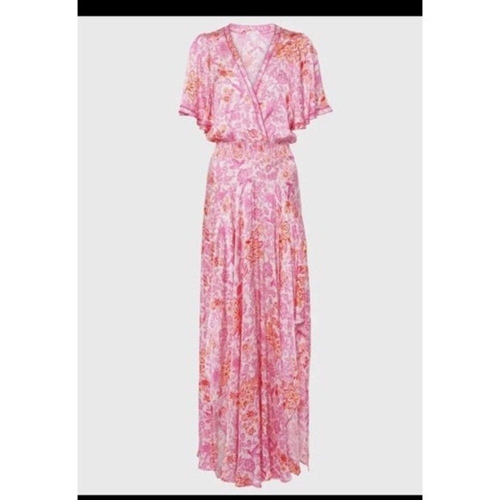 Poupette St Barth Pink Floral Smocked Waist Maxi Dress Small NWT Boho Resort